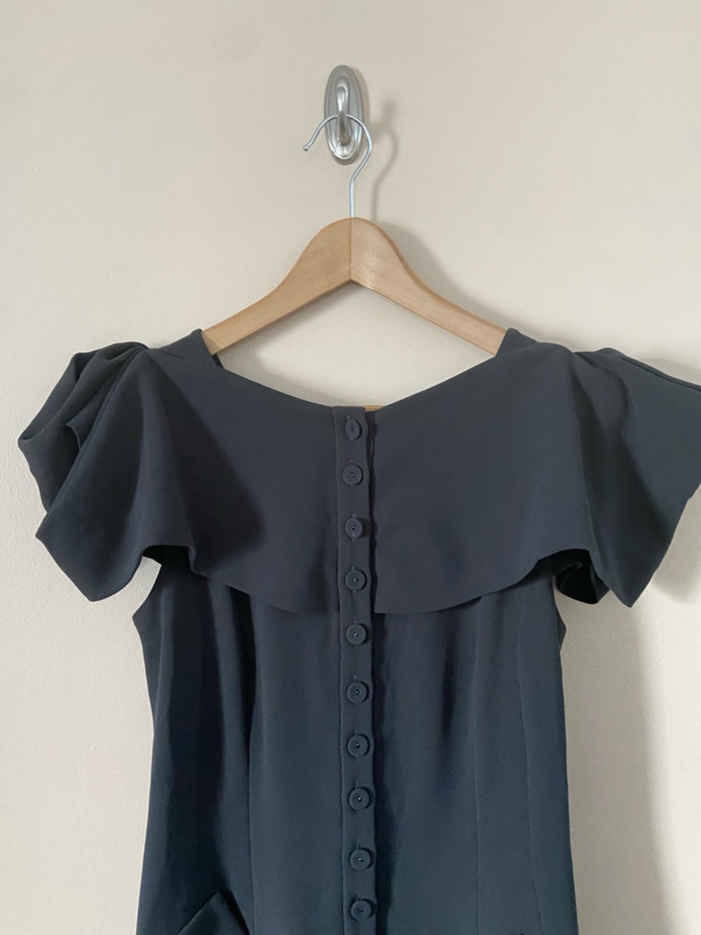 Byron Lars Tailored Midi Dress Architectural Collar Pleated Back Size 2 -XS Gray - Picture 9 of 10